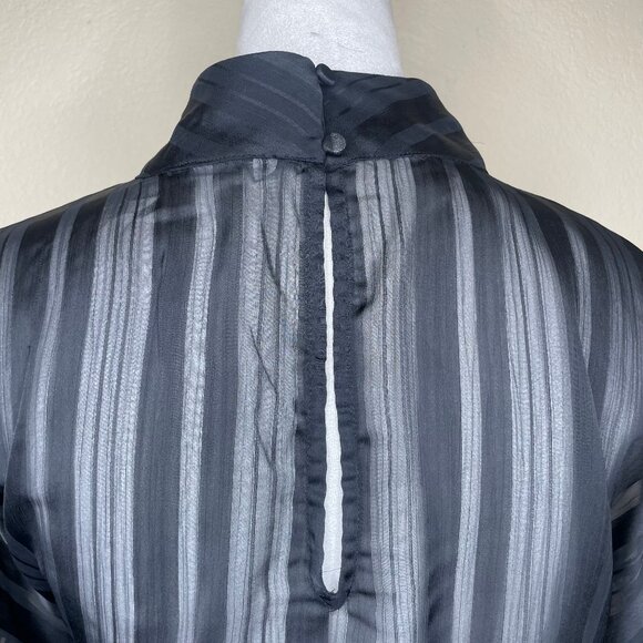 H&M Women's Black Sheer Stripe Weave Mock Neck Balloon Sleeve Blouse Plus Sz 14 - Picture 5 of 12